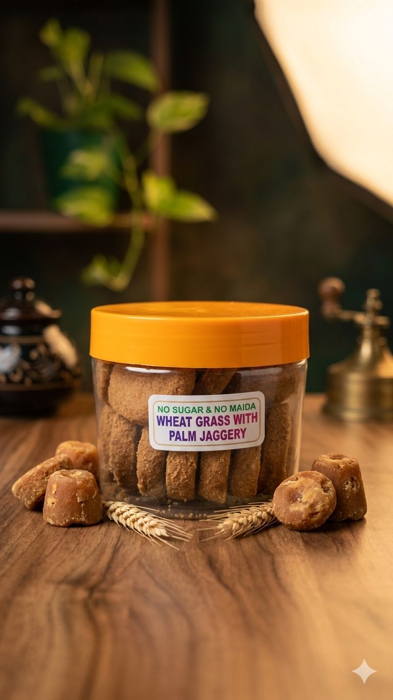 Wheat grass with palm jaggery